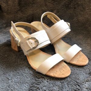 White sandals with cork heel